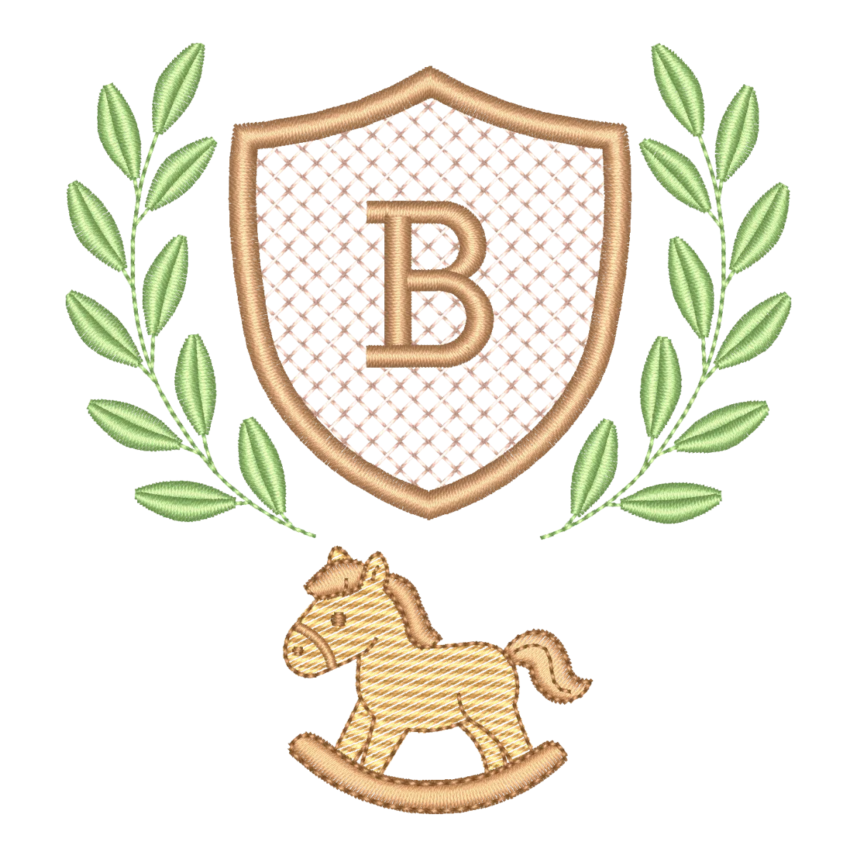 Matriz de Bordado Cavalinho de Balanço e Monograma B - Pontos Leves